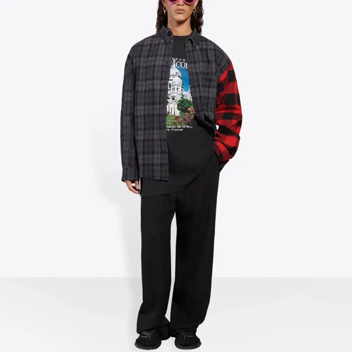 バレンシアガ ポケット ロゴ バイ CHECK シャツ