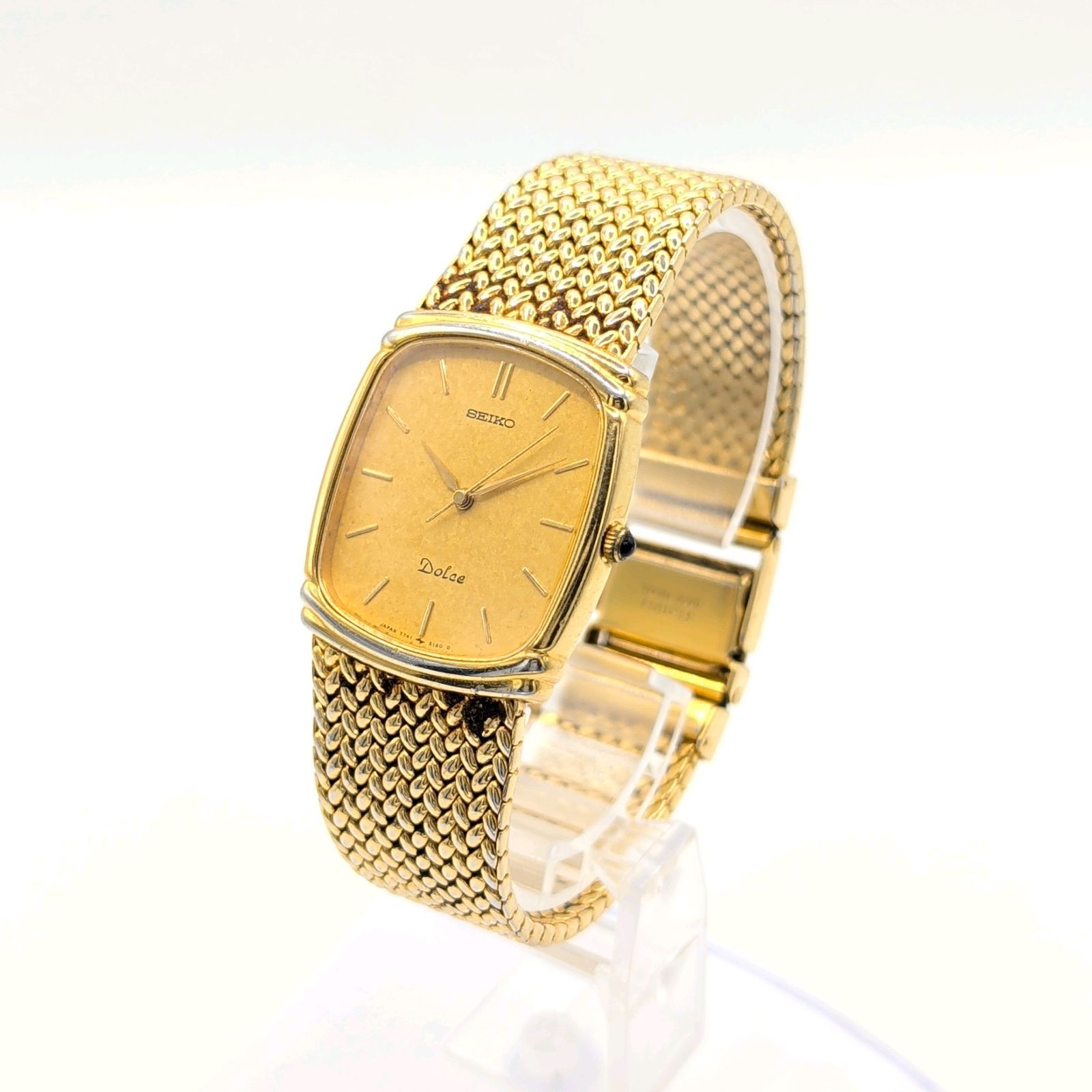 SEIKO Dolce 7741-5110 Watch QZ Ladies Round Gold dial square Y2K