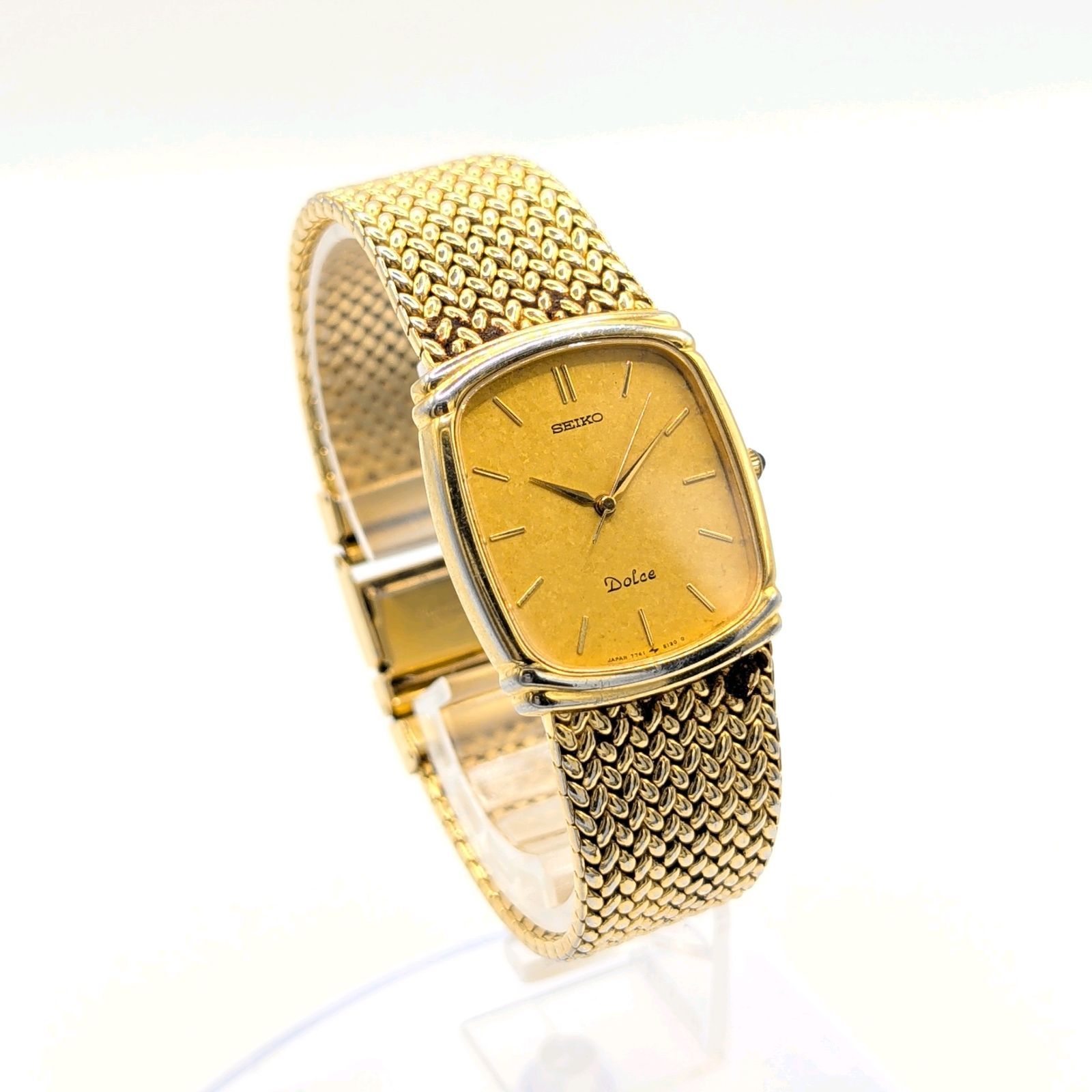 SEIKO Dolce 7741-5110 Watch QZ Ladies Round Gold dial square Y2K 