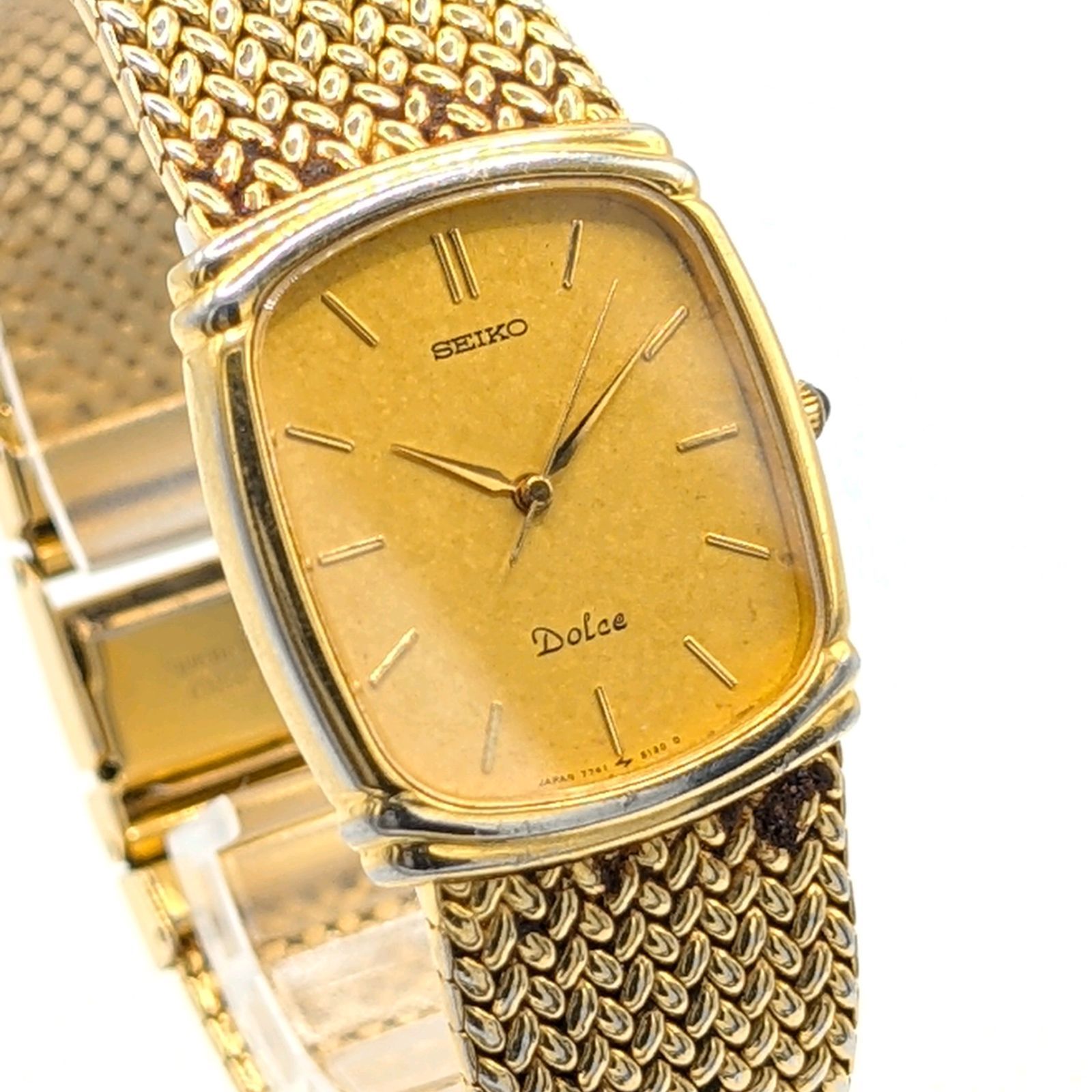 SEIKO Dolce 7741-5110 Watch QZ Ladies Round Gold dial square Y2K