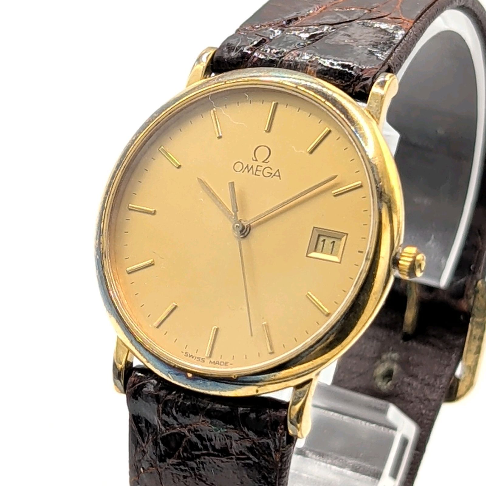 OMEGA DE VILLE Watch Quartz Ladies Round G dial Y 2 K 00 S Vintage Date Working オメガ デビル 時計 レディース ラウンド ゴールド文字盤 ヴィンテージ デイト 稼働品