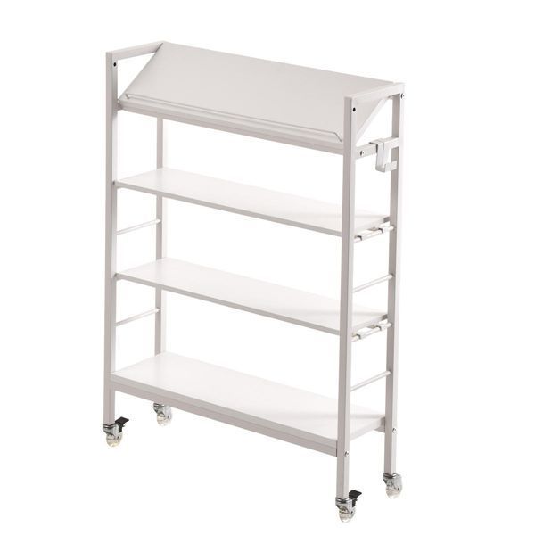 キャスター付 スリム収納ラック 棚 ホワイト 組立品