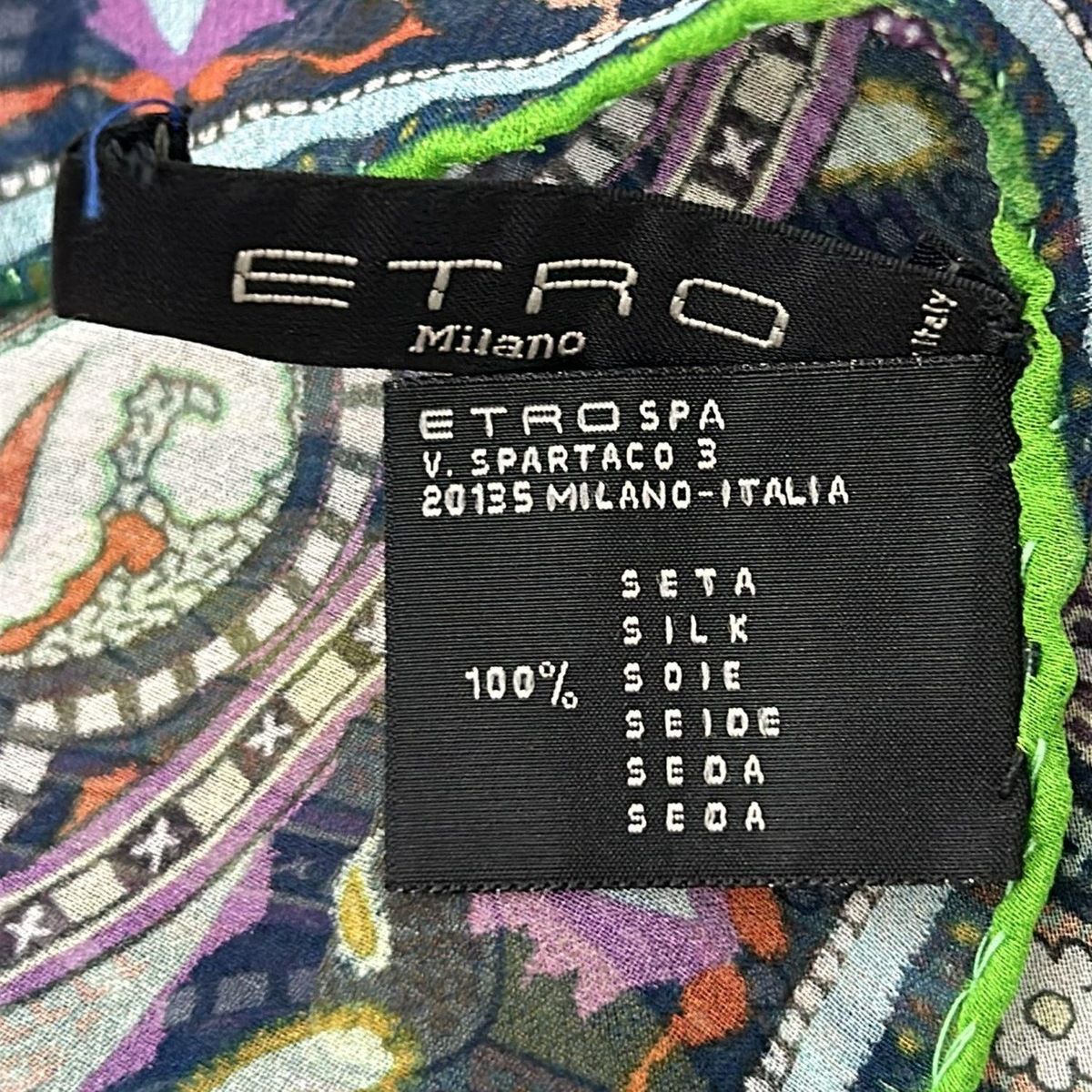 ETRO エトロ スカーフ - イエロー×グリーン×マルチ ペイズリー柄 果物 てんとう虫