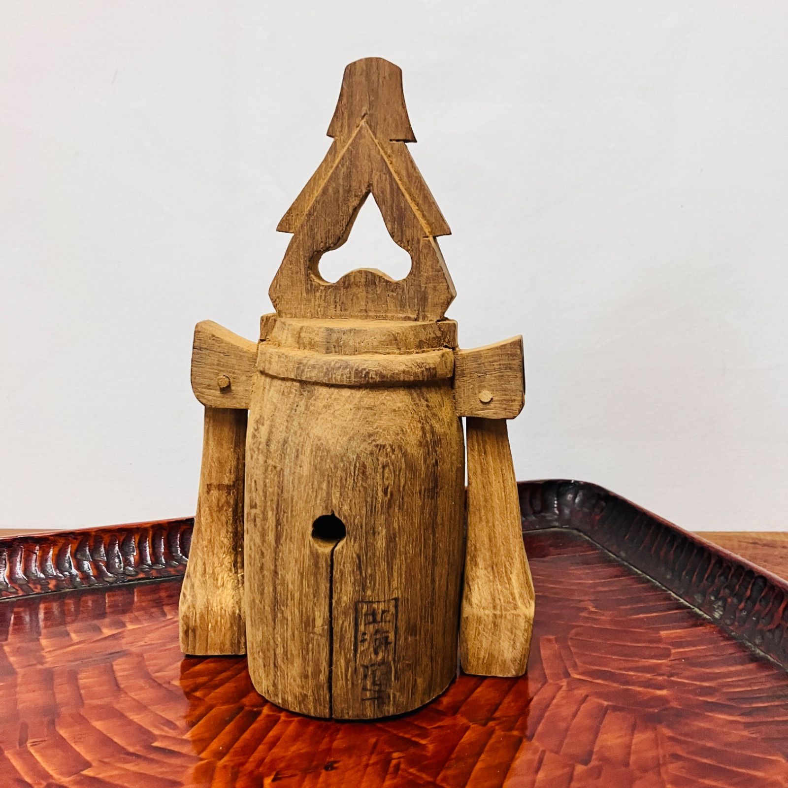 木工レトロ 木製のカウベル 昭和四十七年 お土産品かと 木工芸 古道具