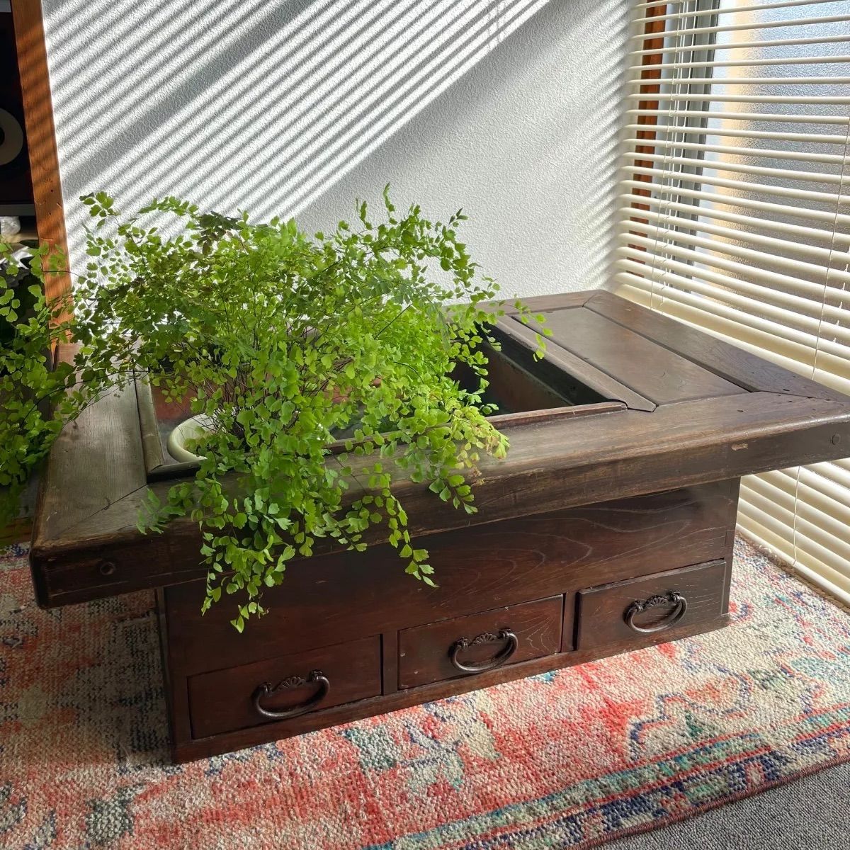レトロ 古道具 火鉢 囲炉裏 引き出し 木製 植物プランターとしても♪ テーブルタイプ