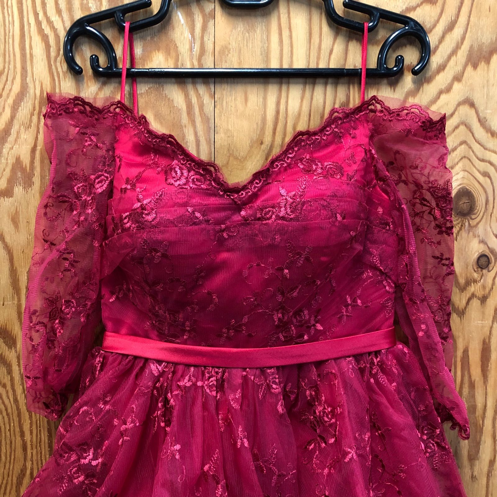 げ交渉 社交ダンスドレス パーティドレス レッド シースルー フリル