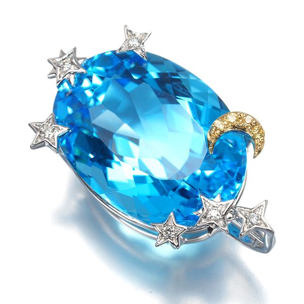 トパーズ 14.0 ct ダイヤ ダイヤモンド イエローサファイア ムーン スター ペンダントトップ K 18 YG WG 183077