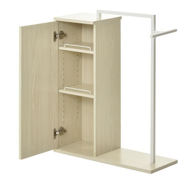 収納付きハンガーラック【ウォッシュホワイト】 組立品【代引不可