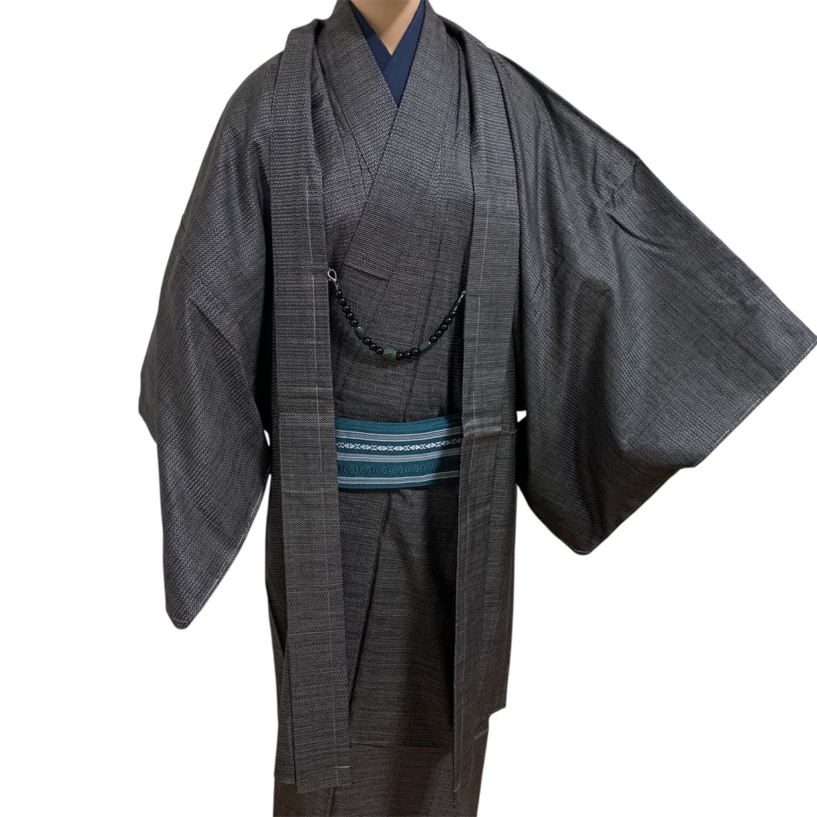 R 1525 紳士 和装2点セット 羽織 着物 紬 絹 アンサンブル 三越 しつけ糸付き ブラウン 男性用 メンズ