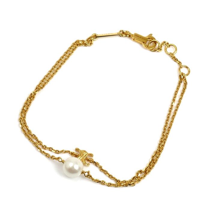 CELINE セリーヌ 真鍮 レジンパール トリオンフ パール ブレスレット 01 GI ブラス レディース