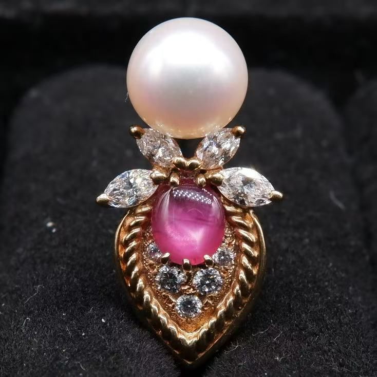 パール ルビー0.85 ct ダイヤモンド0.48 K 18 -X 7124