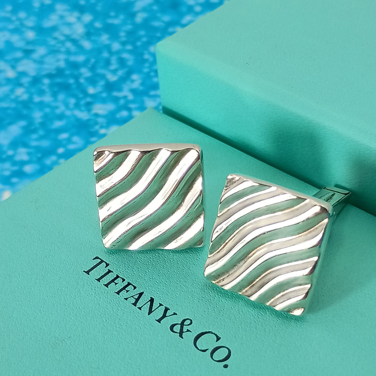 TIFFANY&Co. ティファニー スクエア ウェーブライン ストライプ カフス