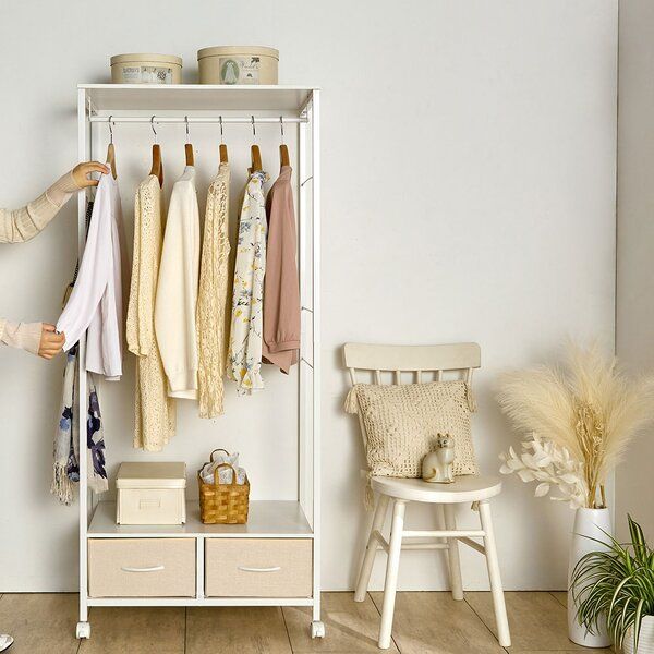 ボックス付ハンガーラック ホワイト 約幅70 cm 組立品