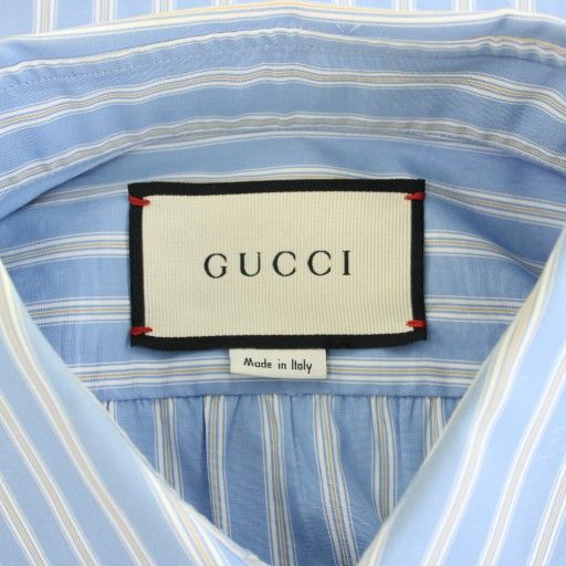 グッチ GUCCI シャツ 長袖 ハーフボタン ストライプ柄 46 水色 ライト