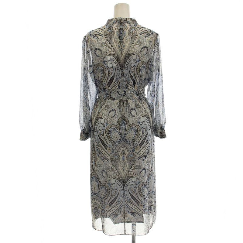 ポールスチュアート PAUL STUART シアーワンピース ペイズリー柄 ロング 長袖 6 青 ブルー K 1 J 10-342-20 G