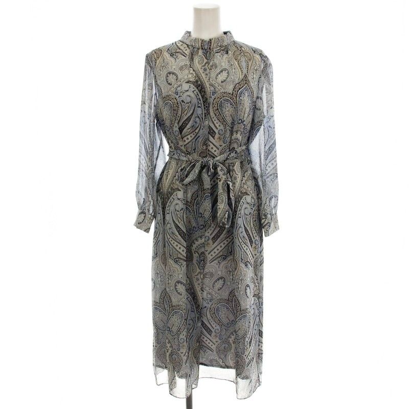 ポールスチュアート PAUL STUART シアーワンピース ペイズリー柄 ロング 長袖 6 青 ブルー K 1 J 10-342-20 | G