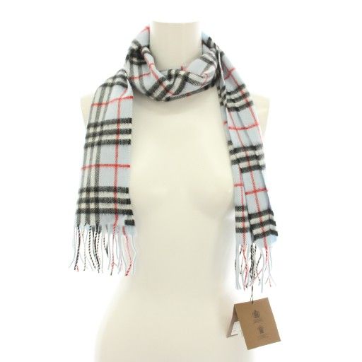  バーバリー ロンドン LONDON マフラー ストール フリンジ チェック柄 カシミヤ 水色 ライトブルー 8016589 YT マフラー 小物