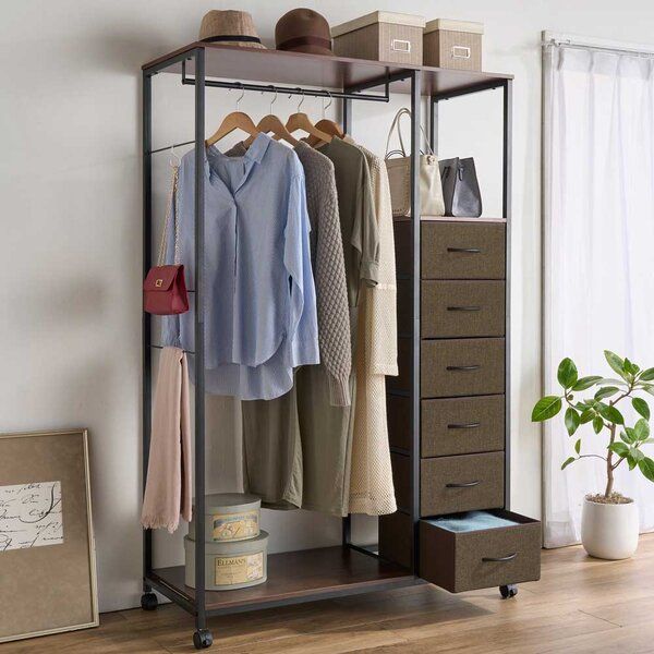 ボックス付ハンガーラック ブラウン 約幅105 cm 組立品