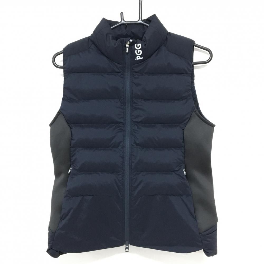 PGGパーリーゲイツ 中綿ベスト ネイビー×白 背面ロゴ レディース 1 M ゴルフウェア PEARLY GATES