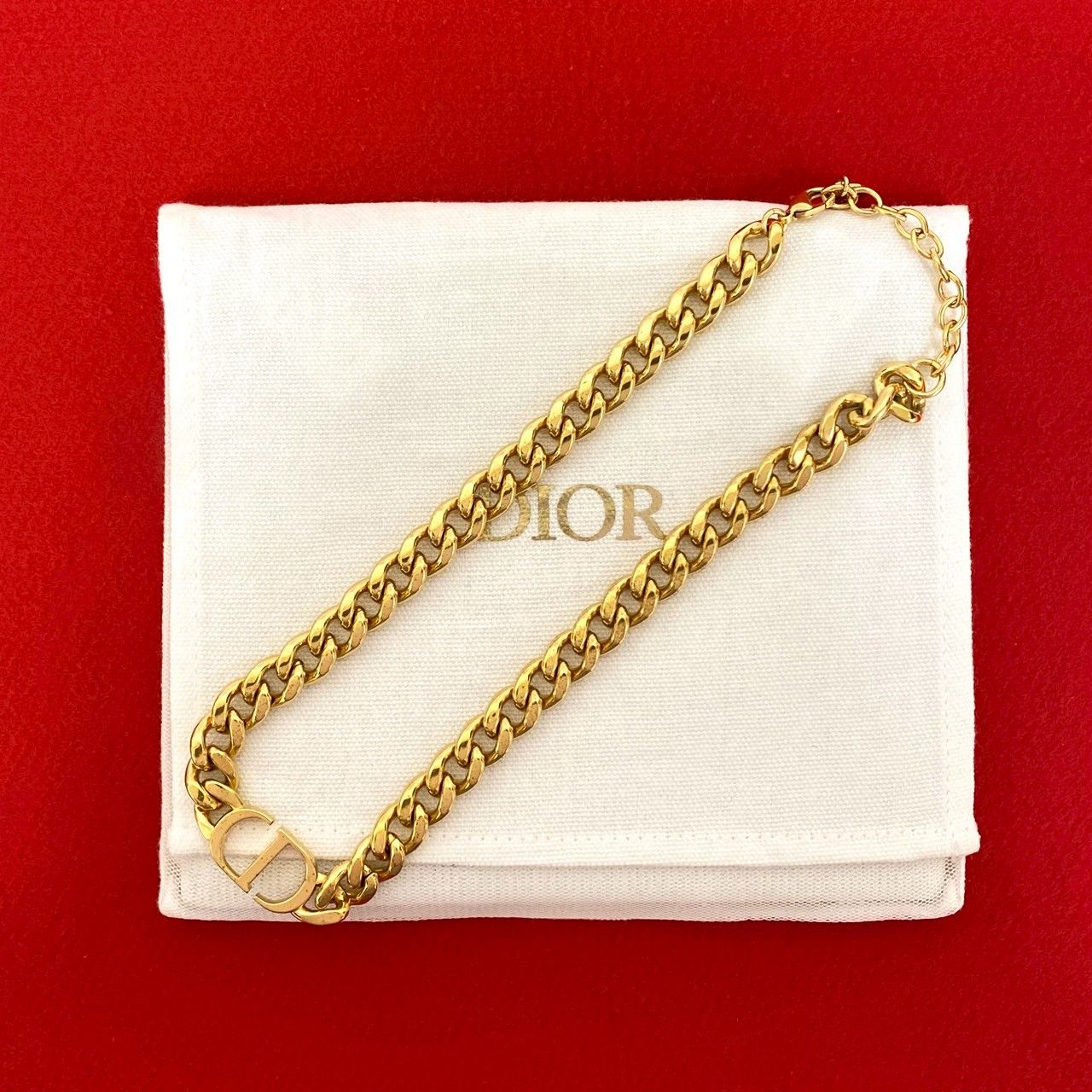 袋付き Christian Dior クリスチャンディオール CD ロゴ GP ネックレス チョーカー ペンダント ゴールド 95137