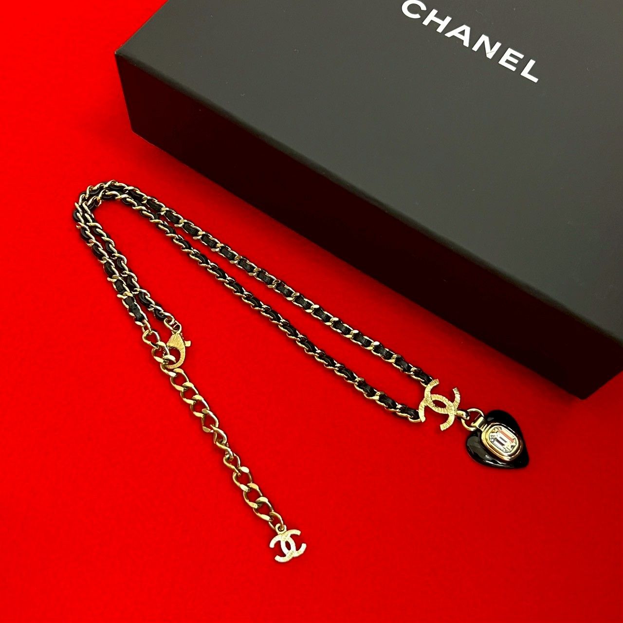 箱 袋付き コメあり B 21 K CHANEL シャネル ココマーク ハート モチーフ GP レザー チェーン ネックレス ペンダント ゴールド 99363