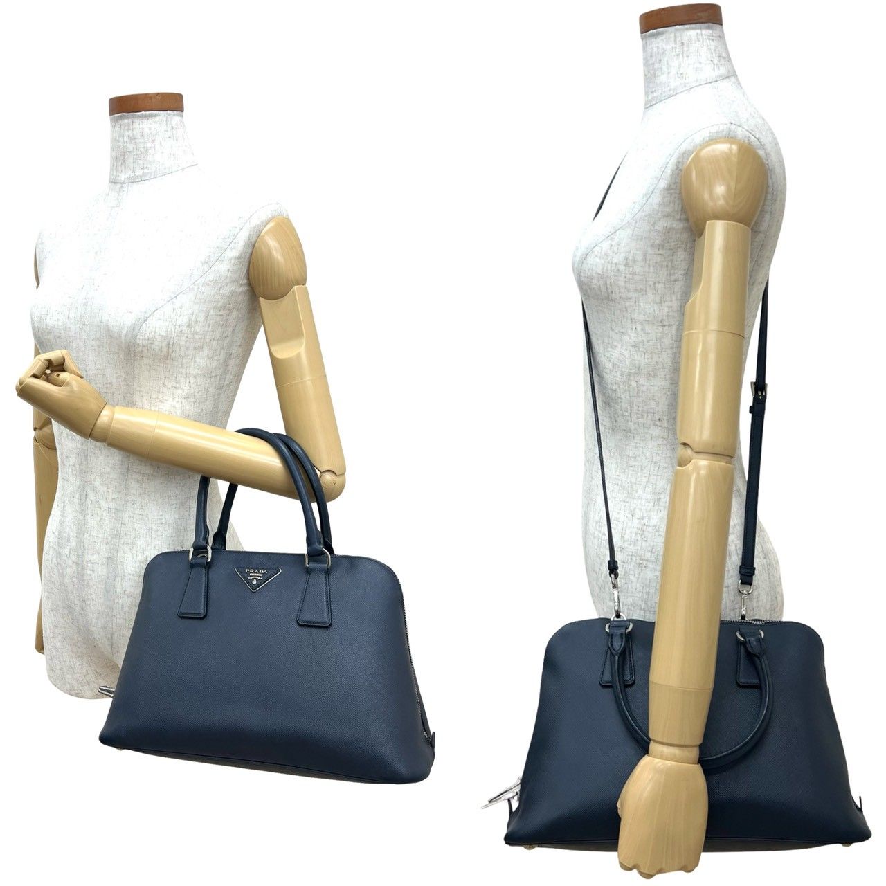 極 美品 袋付き PRADA プラダ 三角ロゴ サフィアーノ レザー 2way