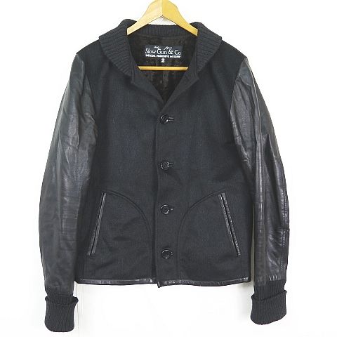 スロウガン SLOWGUN レザー スリーブ アワードジャケット スタジャン 2 ブラック sa 7084