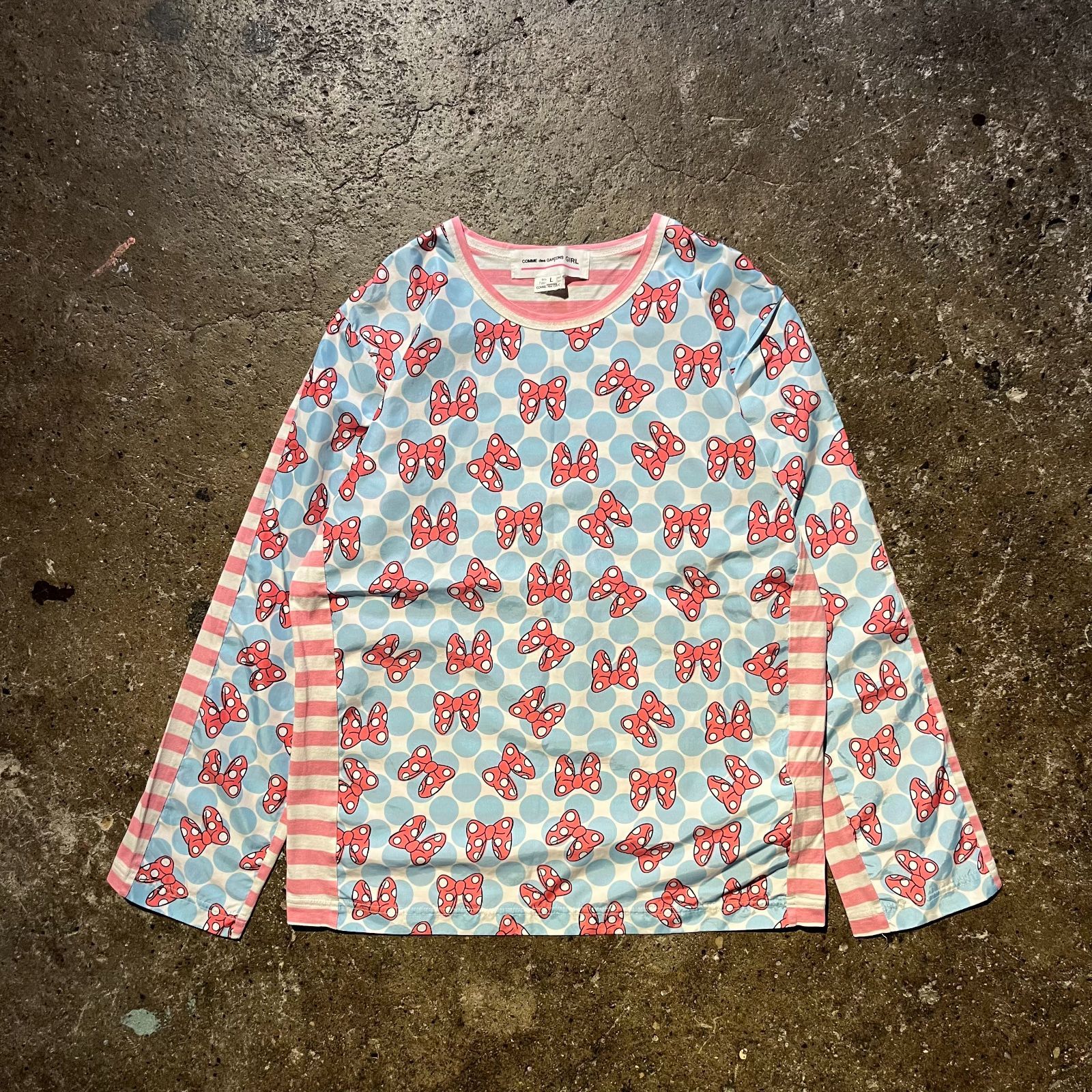 COMME des GARCONS GIRL 20 ss × Disney エステル切替カットソー L ボーダー リボン ミニーマウス コムデギャルソンガール ディズニー 2020 AD
