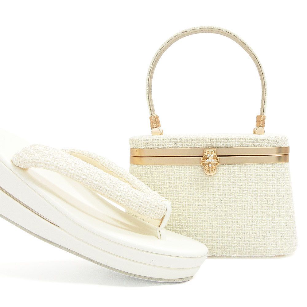 成人式 草履バッグセット フリーサイズ ツイード バニティ アイボリー ms-2133