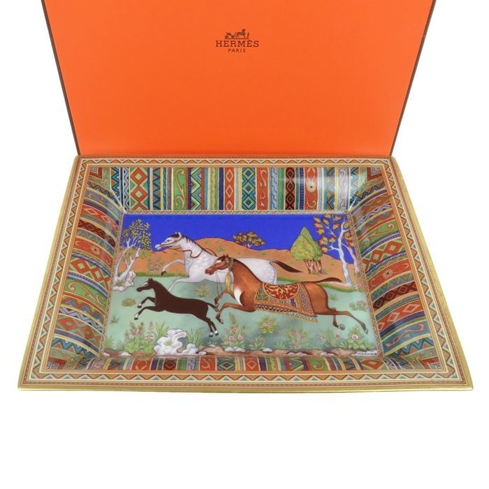 HERMES エルメス シュヴァルドリアン ヴィドゥポッシュ トレイ スクエアプレート 小物入れ 磁器 フランス製 外 き rk 10414