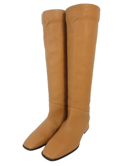 ファビオルスコーニ キャメル　ロングブーツ　24.5 〜25cm ファビオルスコーニ FABIO RUSCONI ラウンドトウスタックヒールロング