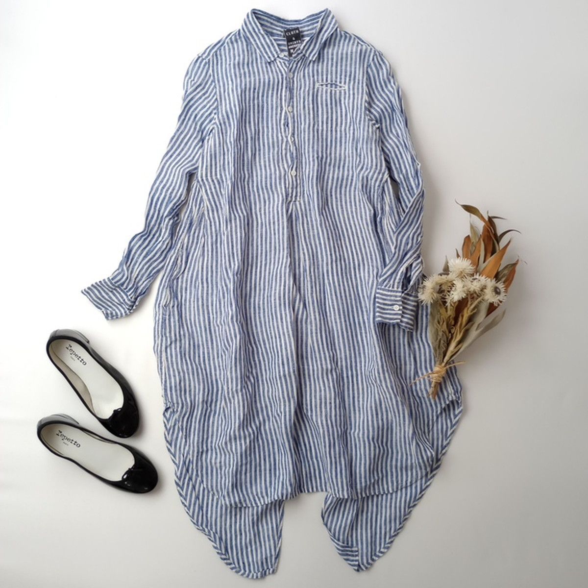 R&D.M.Co- オールドマンズテーラー ストライプ シャツ ワンピース