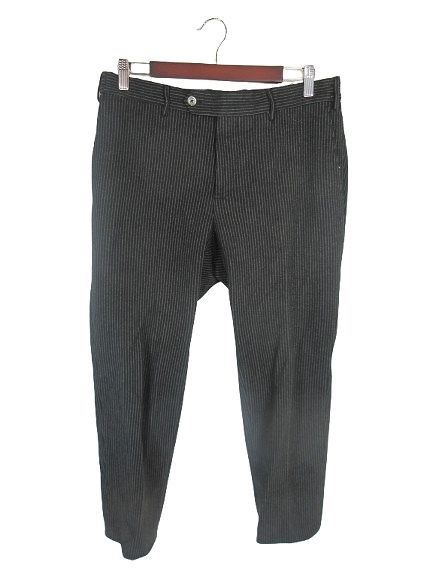 【中古】ピーティートリノ PT TORINO SLIM FIT パンツ スラックス ロング ゴムウエスト 伸縮 ストライプ ブラック 50 ピーティートリノ PT TORINO SLIM FIT パンツ スラックス ストレート