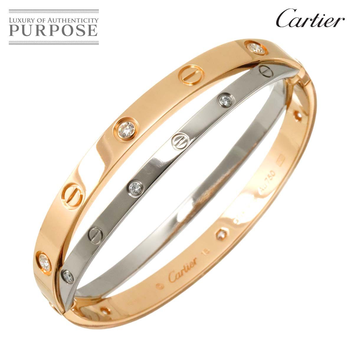 カルティエ Cartier ラブ ブレス 12P ダイヤ #16 K18 PG WG 750