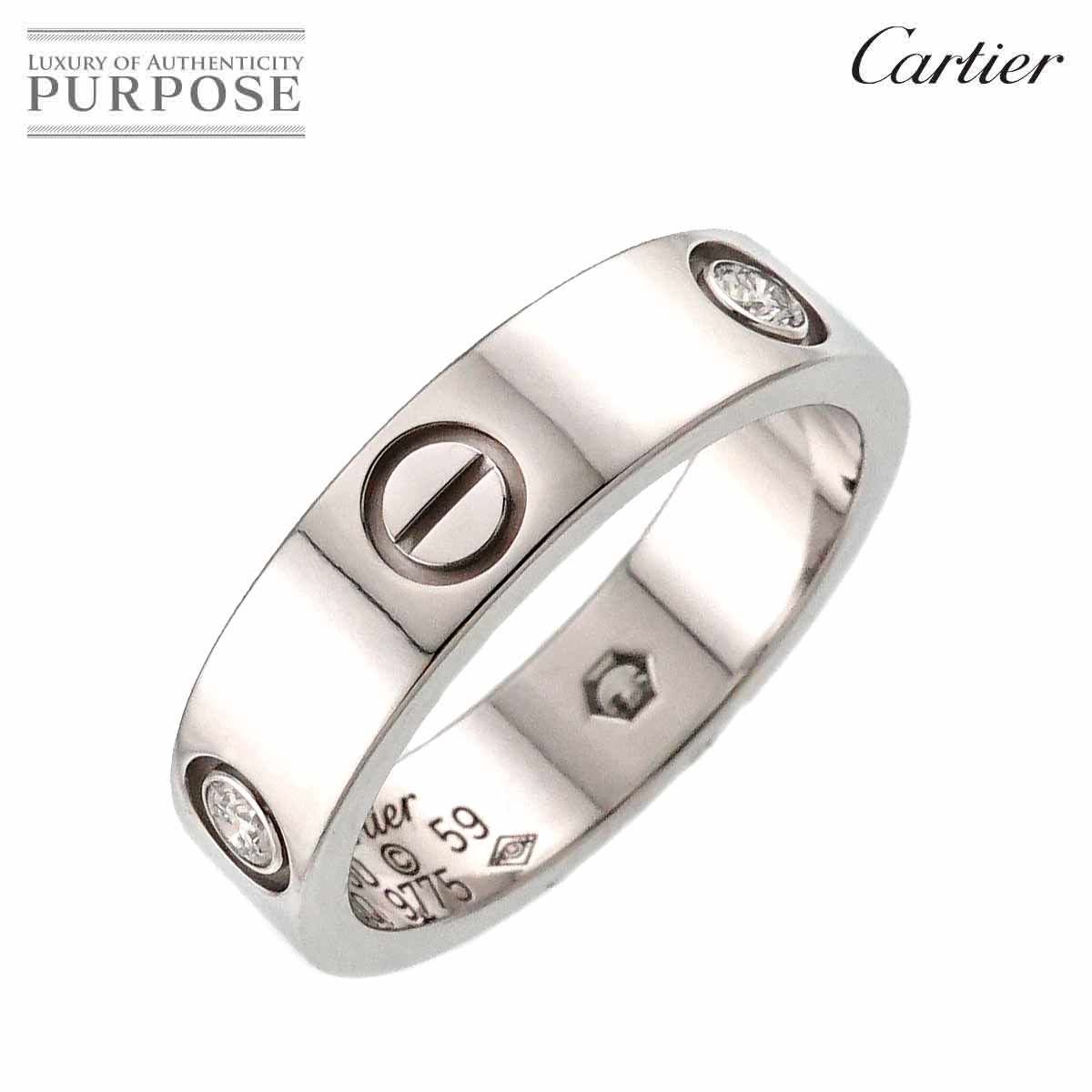 カルティエ Cartier ラブ 59 リング ハーフ ダイヤ 3 P K 18 WG ホワイトゴールド 750 指輪 Love Ring