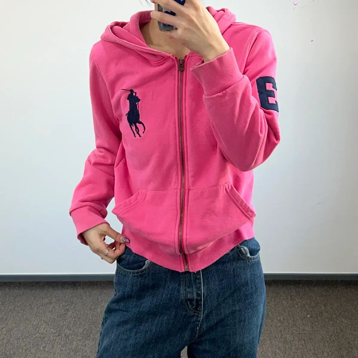 Polo ポロ ダークネイビー ビックポニー ピンク フードT