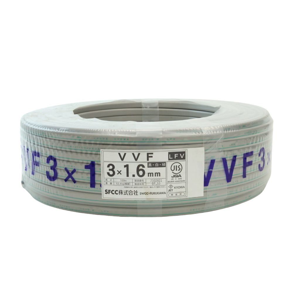 ♥品 SFCC VVFケーブル .6 mm 黒白緑 100 M 配送不可 併 B 3 D