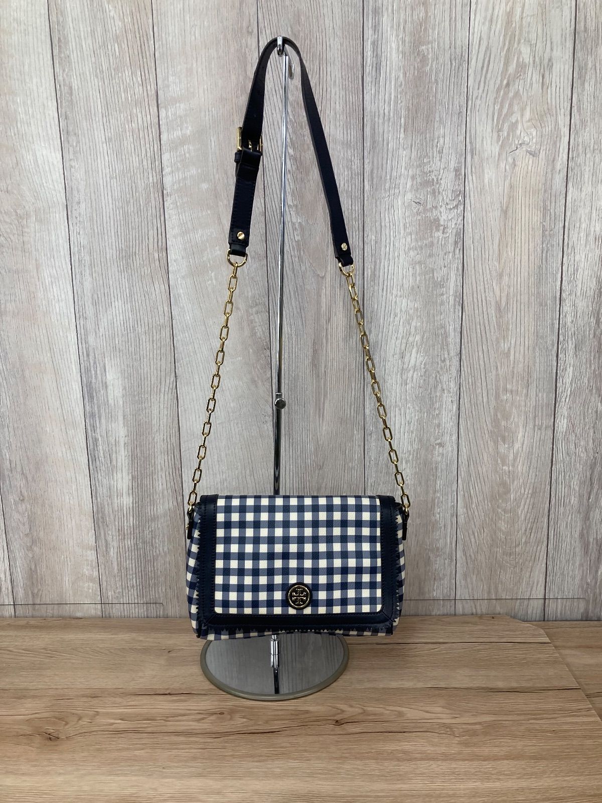 TORY BURCH トリーバーチ チェック柄 ショルダーバッグ ネイビー