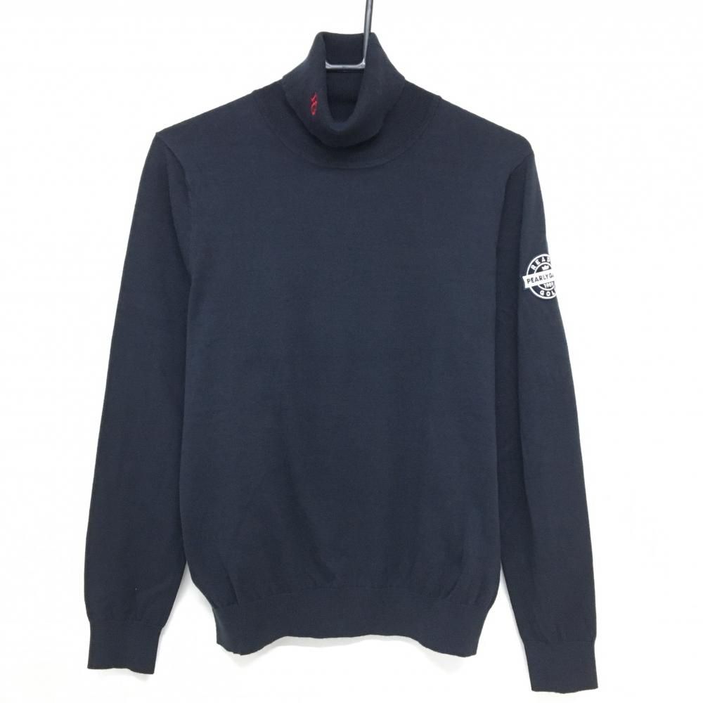 パーリーゲイツ タートルネックセーター ネイビー 後裾ロゴ コットン混 ニット レディース 2 L ゴルフウェア PEARLY GATES