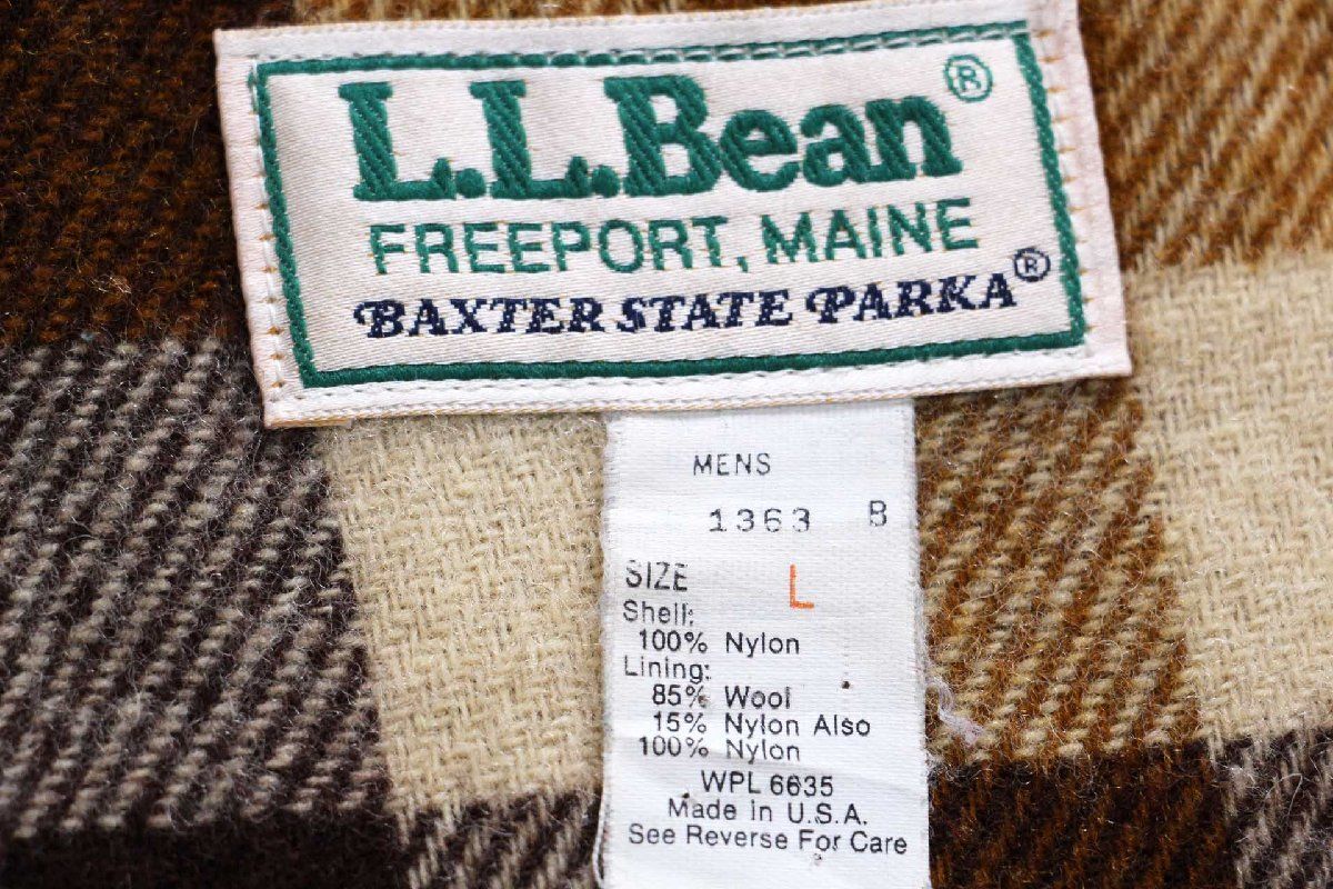 80s USA製 L.L.Bean BAXTER STATE PARKA ウールライナー ナイロン 