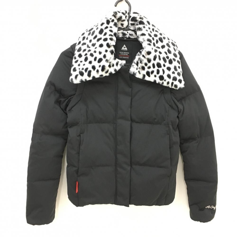 ルコックゴルフ 4 WAYダウンジャケット 黒 白 襟ダルメシアン柄 襟 袖着脱可 レディース M ゴルフウェア le coq sportif