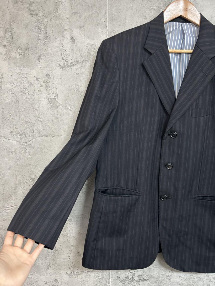 □ARMANI COLLEZIONI アルマーニ メンズスーツ 黒×こげ茶ストライプ柄