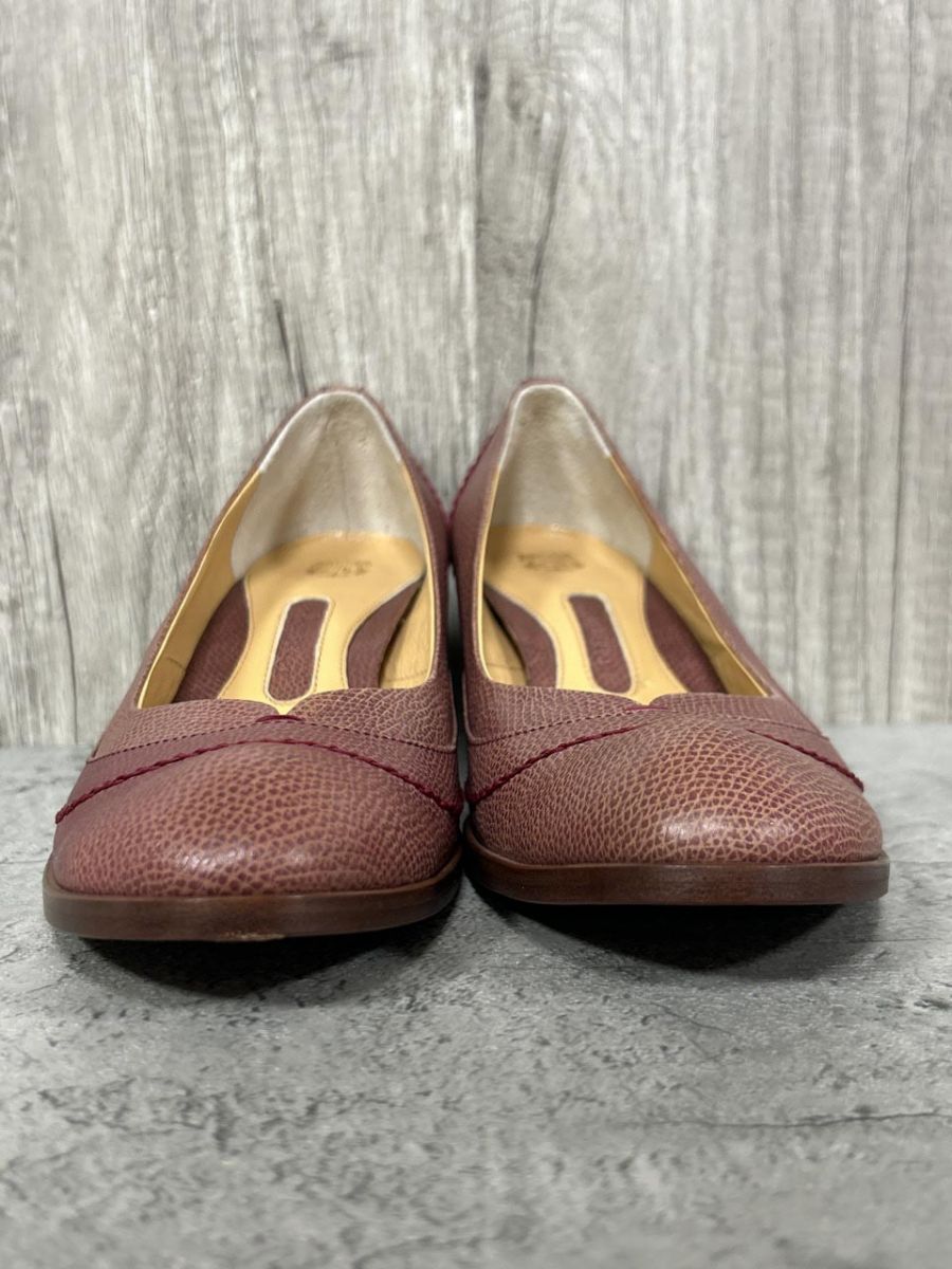 Chausser ショセ チェーンステッチ ラウンド ミドルヒール パンプス size 24 えんじ レディース