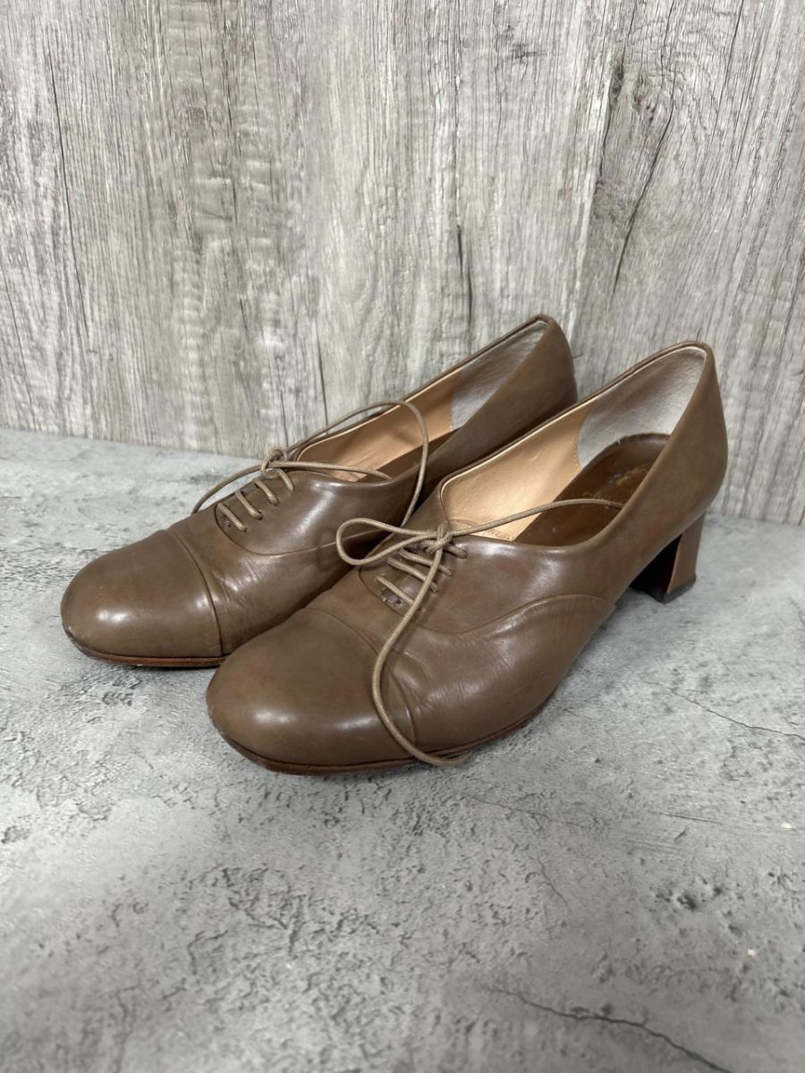 chausser ショセ レースアップ ミドルヒール パンプス size 24|茶 ◎レディース