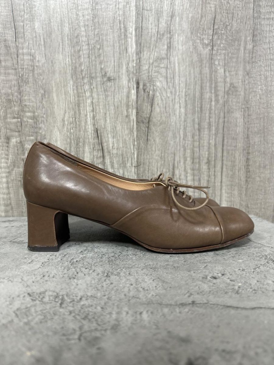  chausser ショセ レースアップ ミドルヒール パンプス size 24|茶 ◎レディース ハイヒール パンプス パンプス