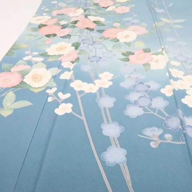  百華 Y 4186 作家物落款 手描き友禅 縫い一つ紋 手縫い仕立て 正絹 桜 梅 訪問着 着物 訪問着 付け下げ 着物