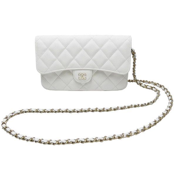 シャネル ＣＨＡＮＥＬ キャビアスキン マトラッセ フォンショルダー チェーンウォレット ＡＰ２０９６ ホワイト ゴールド金具