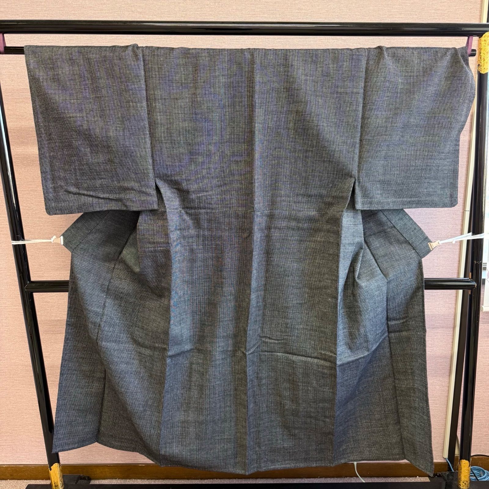 男物 アンサンブル 男物着物 羽織 黒地 リサイクル着物 ow 843