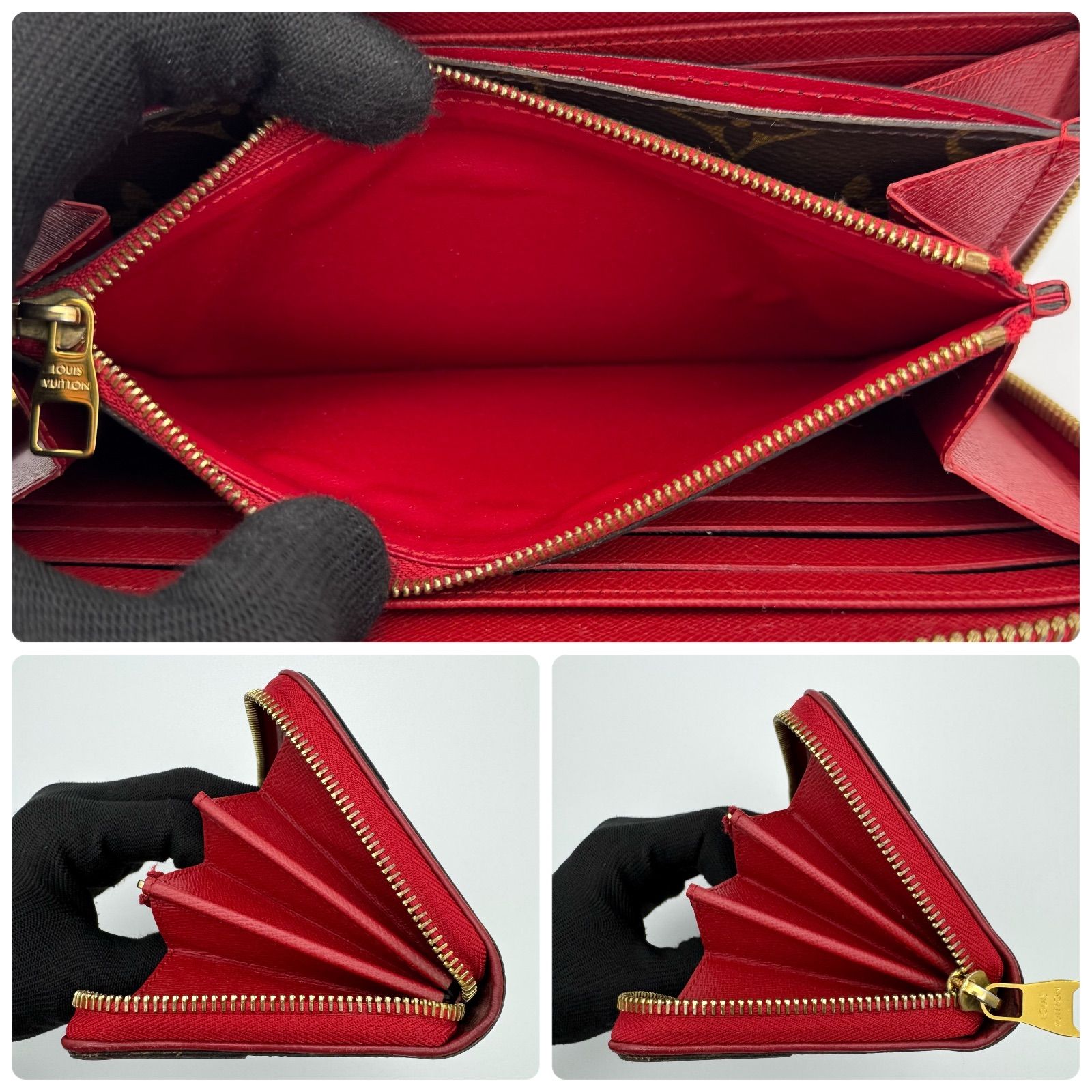 ルイヴィトン 長財布 ジッピーウォレット モノグラム レティーロ ブラウン 赤 ルイ・ヴィトン 長財布 モノグラム ジッピー・ウォレット レティーロ