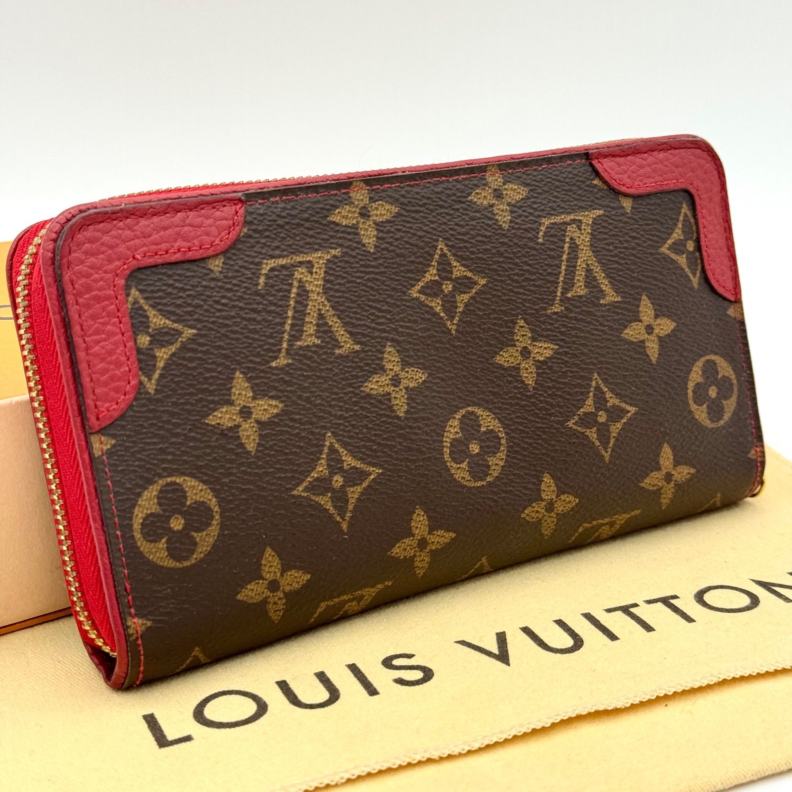 LOUIS VUITTON 長財布 ブラウン/レッド Louis Vuitton モノグラム 長財布 ブラウン/レッド